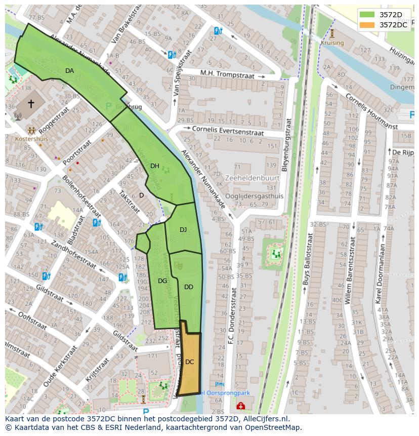Afbeelding van het postcodegebied 3572 DC op de kaart.