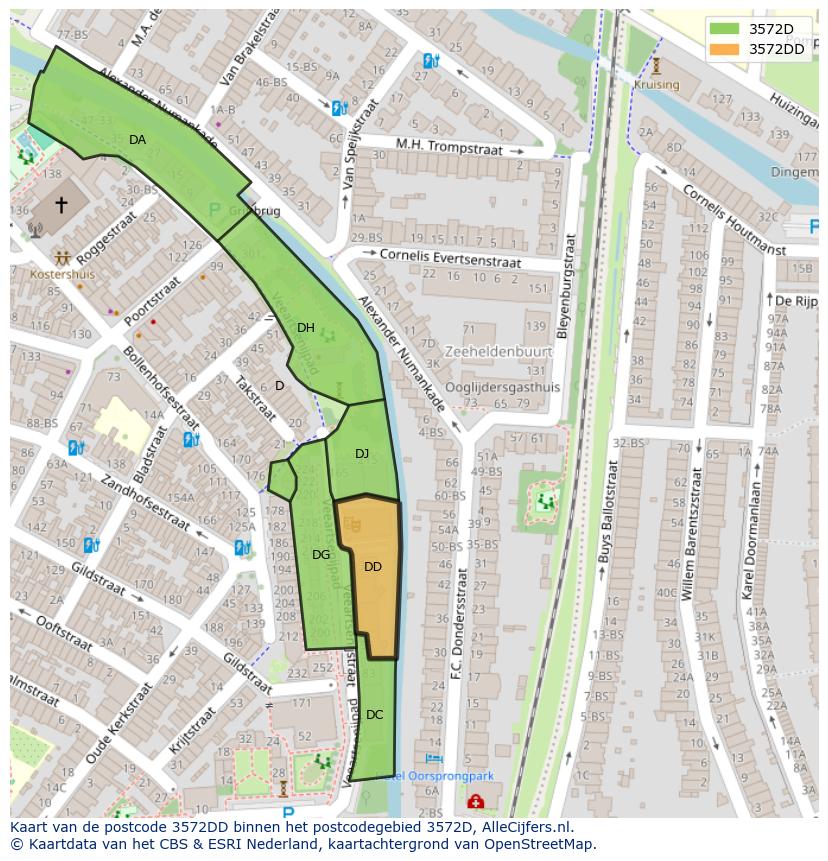 Afbeelding van het postcodegebied 3572 DD op de kaart.