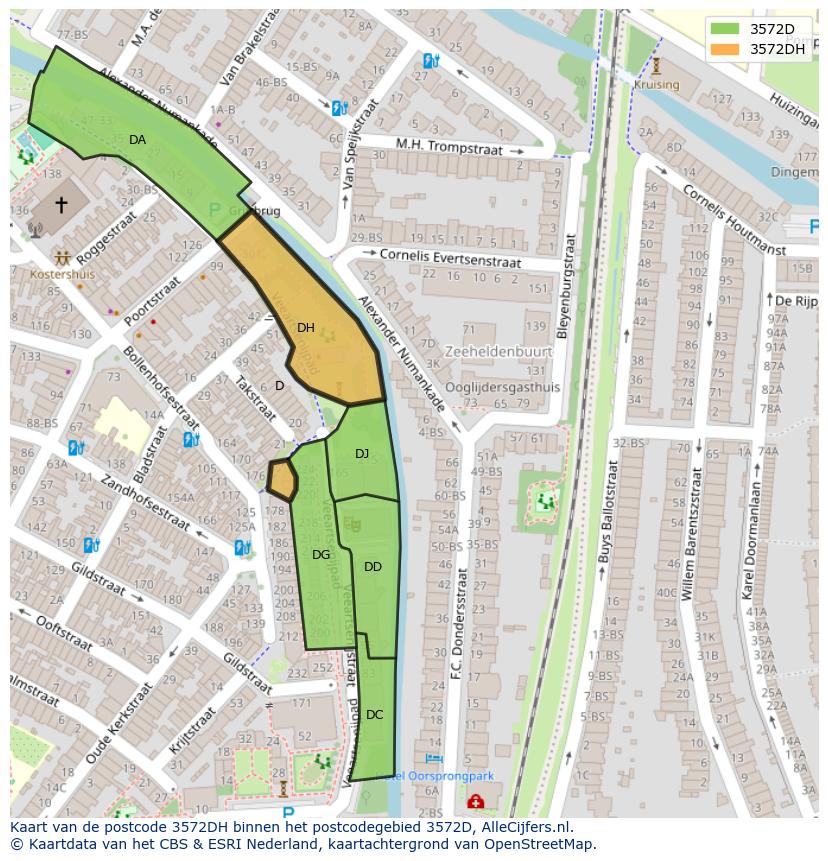 Afbeelding van het postcodegebied 3572 DH op de kaart.