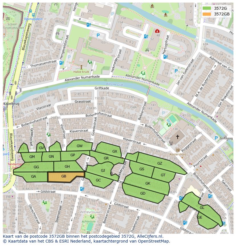 Afbeelding van het postcodegebied 3572 GB op de kaart.