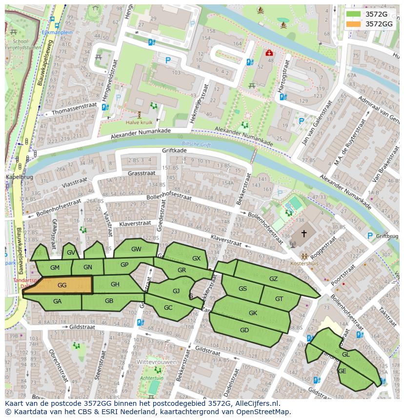 Afbeelding van het postcodegebied 3572 GG op de kaart.