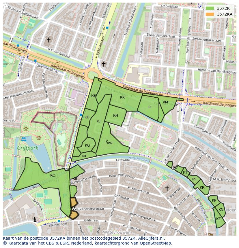 Afbeelding van het postcodegebied 3572 KA op de kaart.