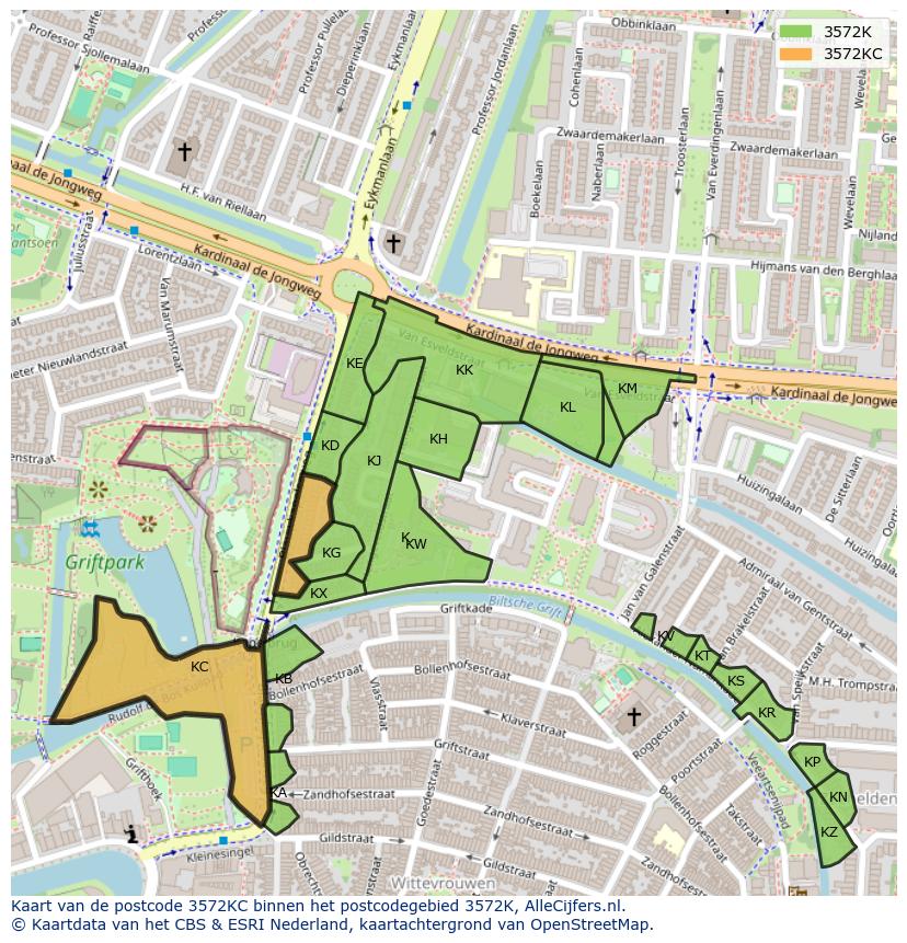 Afbeelding van het postcodegebied 3572 KC op de kaart.