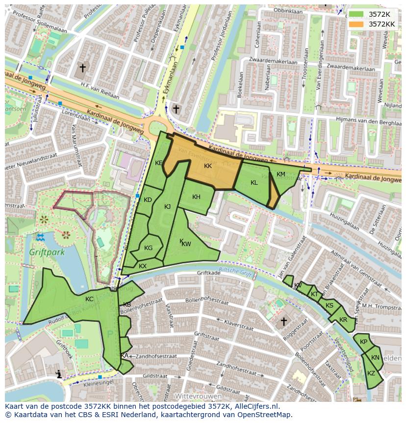 Afbeelding van het postcodegebied 3572 KK op de kaart.