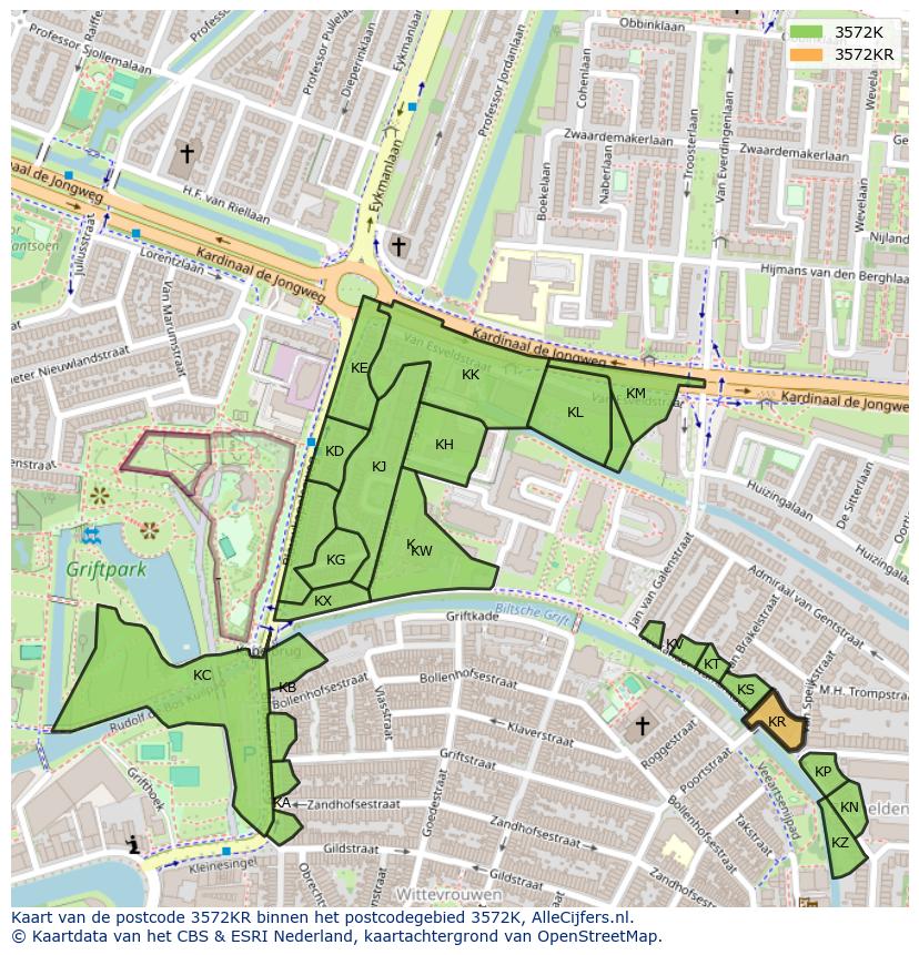 Afbeelding van het postcodegebied 3572 KR op de kaart.
