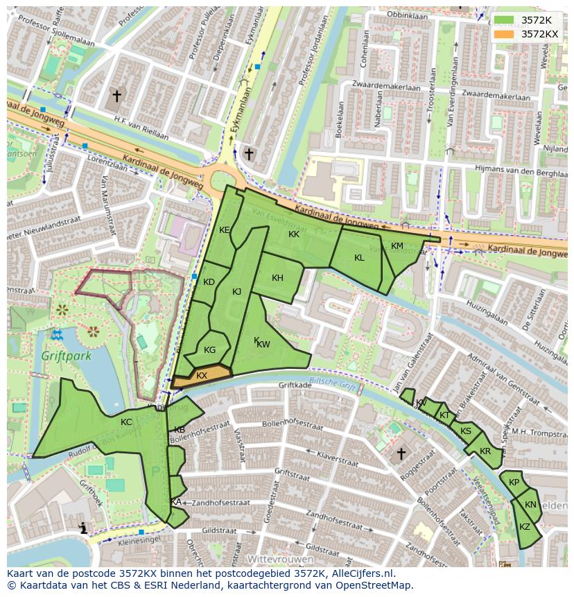Afbeelding van het postcodegebied 3572 KX op de kaart.