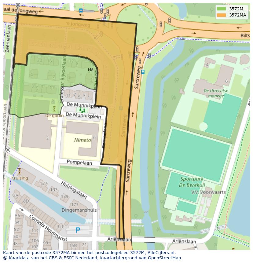 Afbeelding van het postcodegebied 3572 MA op de kaart.