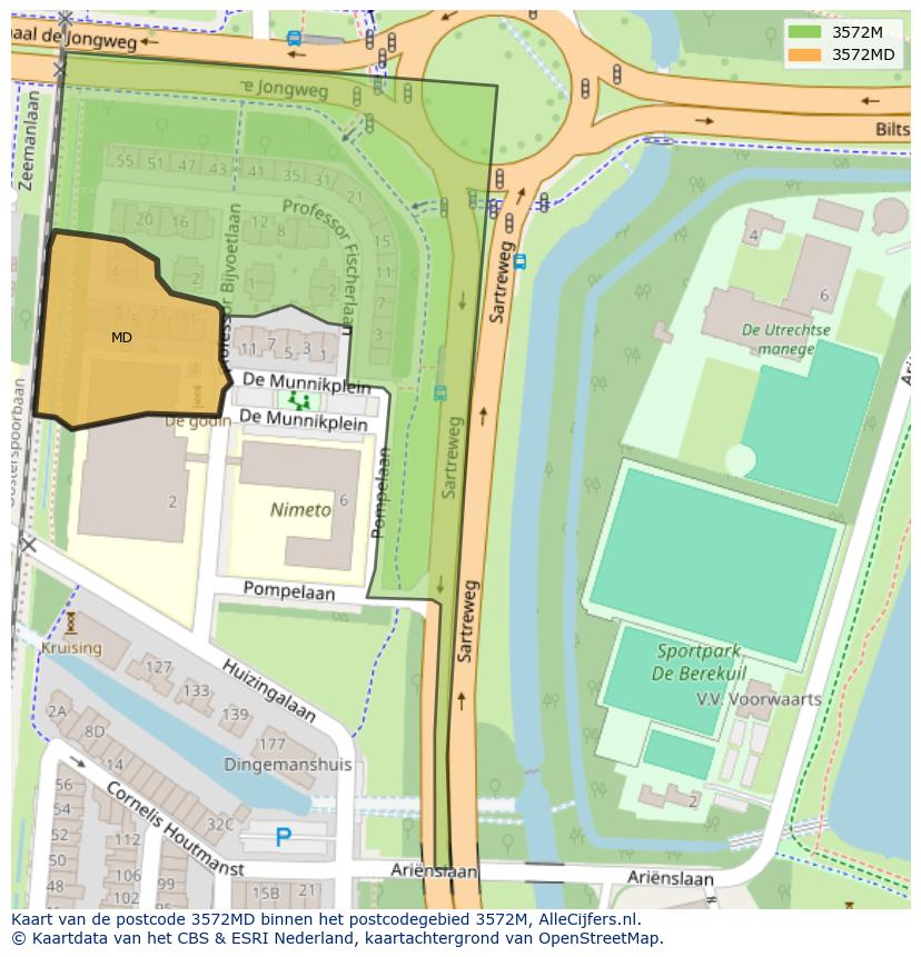 Afbeelding van het postcodegebied 3572 MD op de kaart.