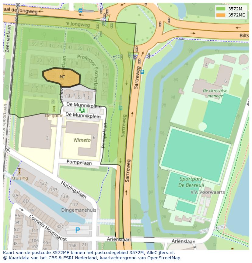 Afbeelding van het postcodegebied 3572 ME op de kaart.