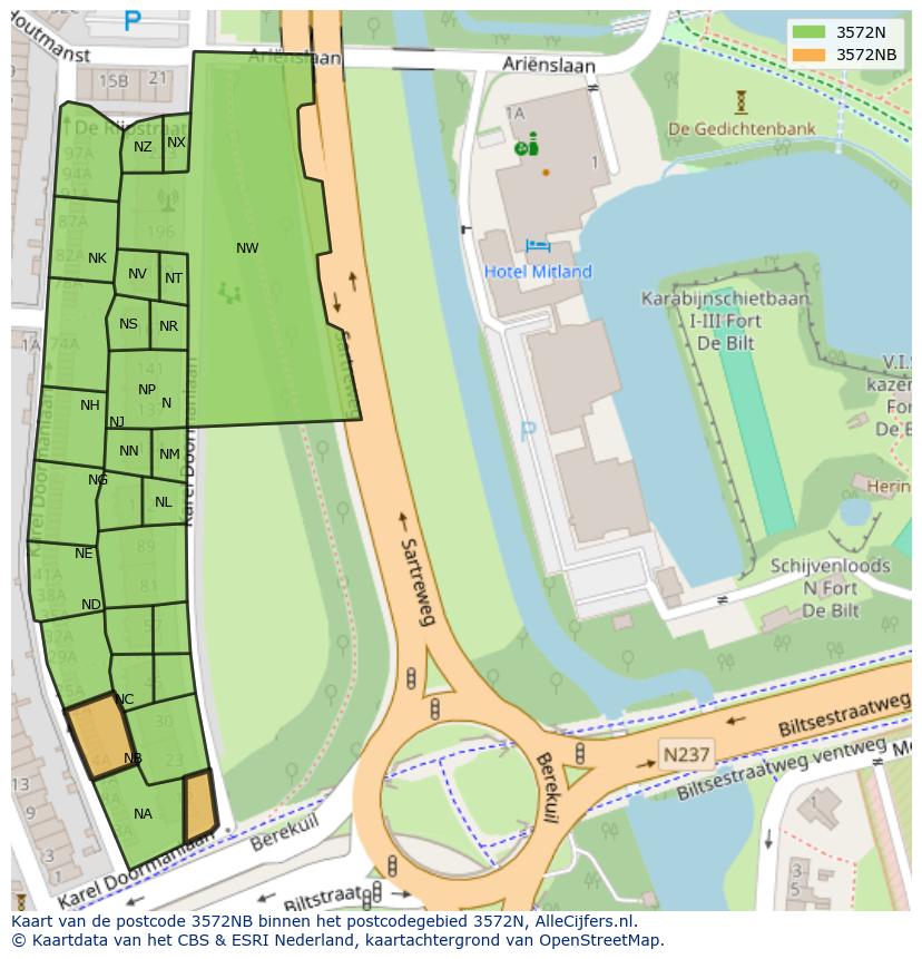 Afbeelding van het postcodegebied 3572 NB op de kaart.