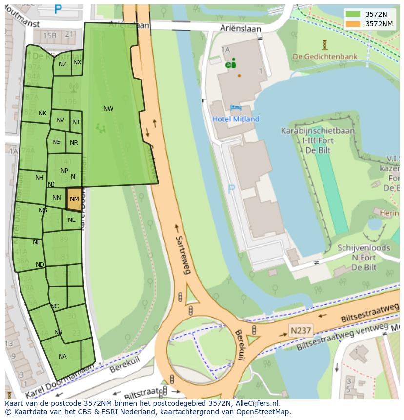 Afbeelding van het postcodegebied 3572 NM op de kaart.