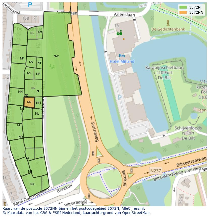 Afbeelding van het postcodegebied 3572 NN op de kaart.