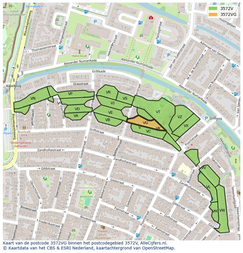 Afbeelding van het postcodegebied 3572 VG op de kaart.