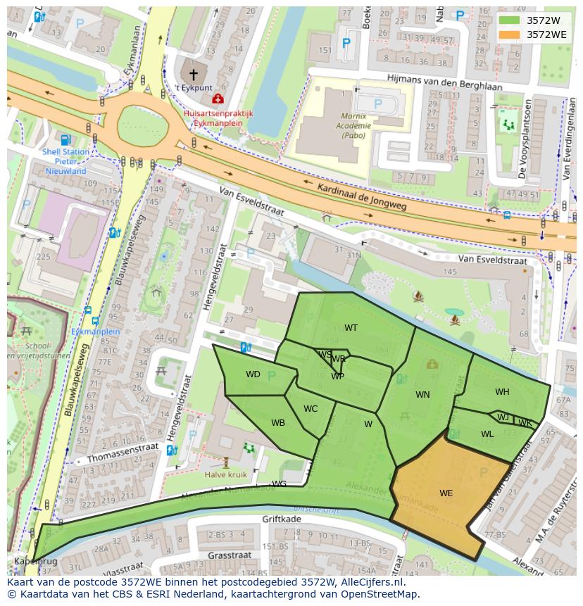 Afbeelding van het postcodegebied 3572 WE op de kaart.