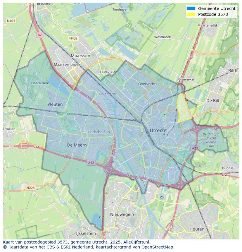 Afbeelding van het postcodegebied 3573 op de kaart.