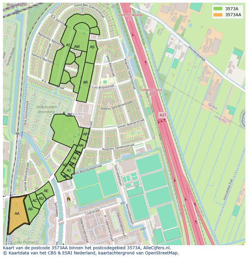 Afbeelding van het postcodegebied 3573 AA op de kaart.