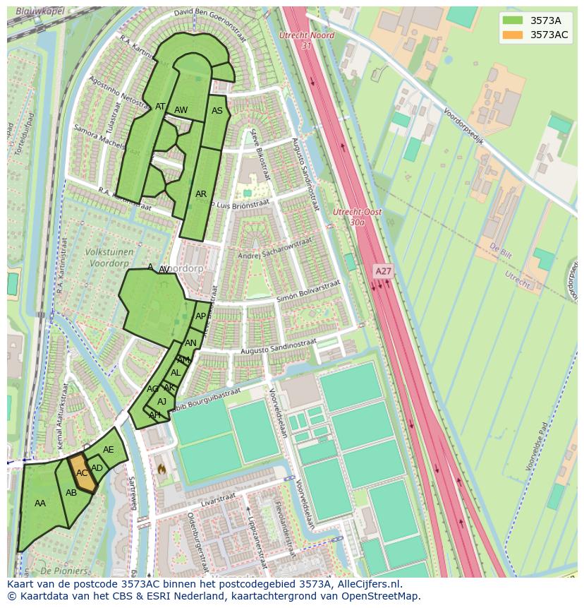 Afbeelding van het postcodegebied 3573 AC op de kaart.