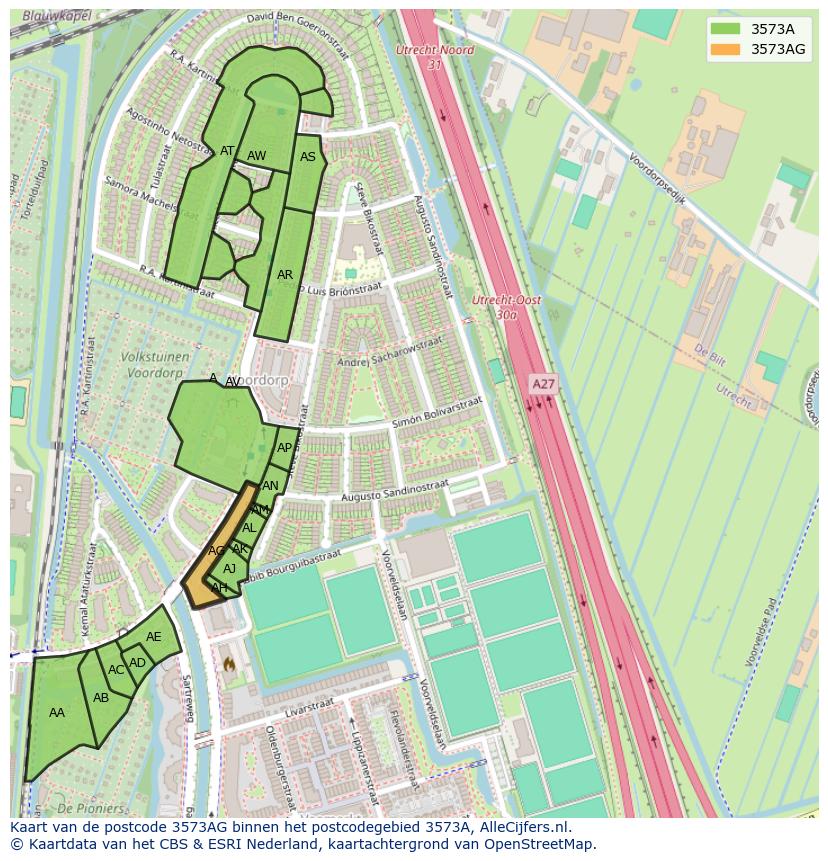 Afbeelding van het postcodegebied 3573 AG op de kaart.