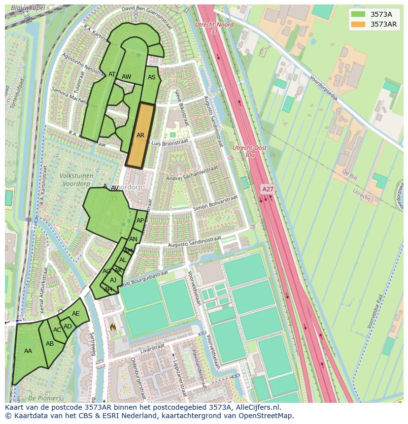 Afbeelding van het postcodegebied 3573 AR op de kaart.