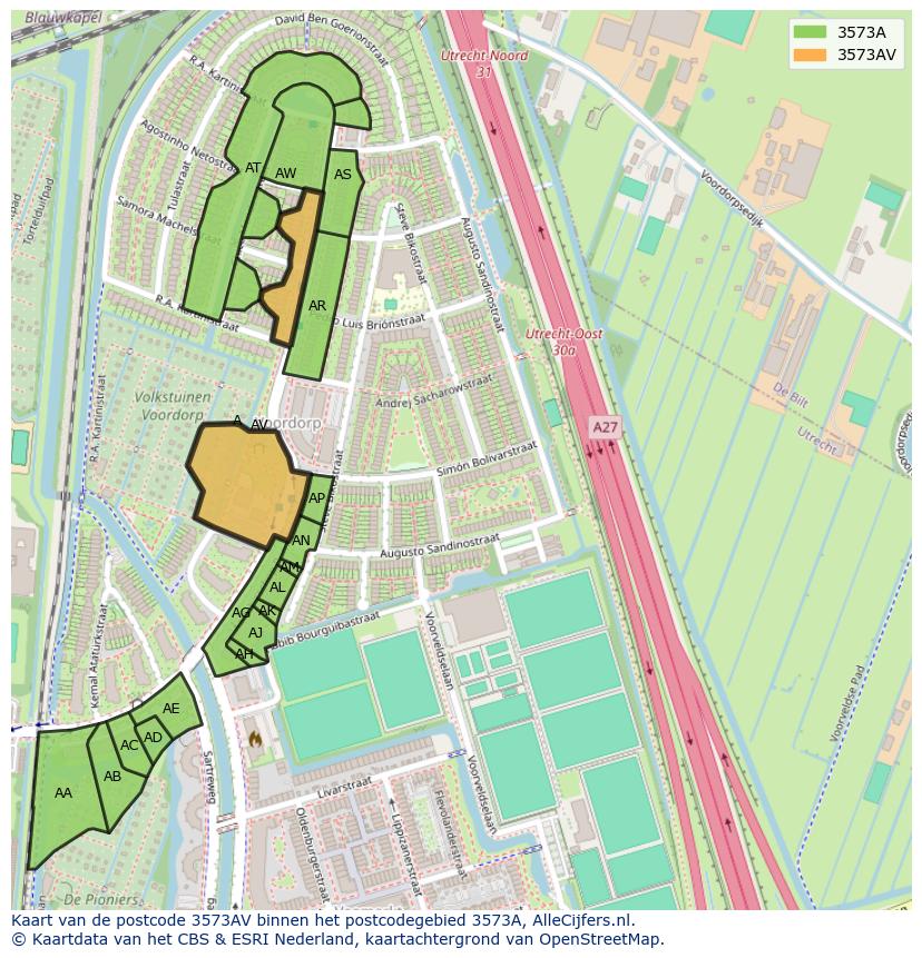 Afbeelding van het postcodegebied 3573 AV op de kaart.