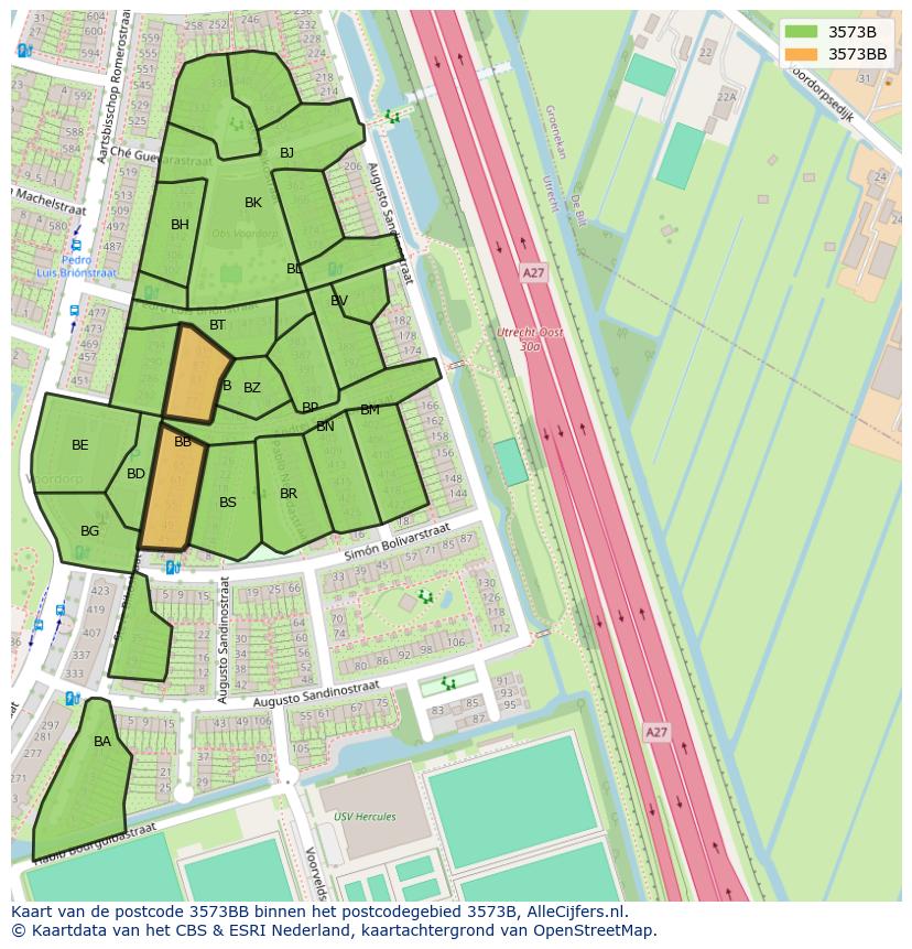 Afbeelding van het postcodegebied 3573 BB op de kaart.