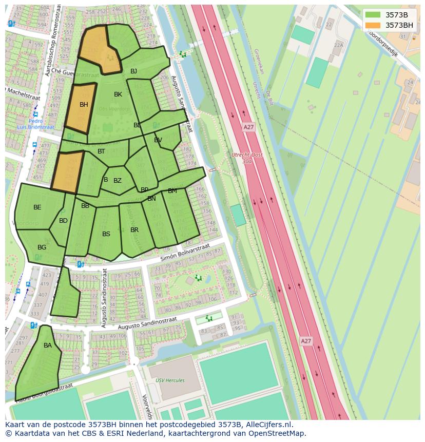 Afbeelding van het postcodegebied 3573 BH op de kaart.