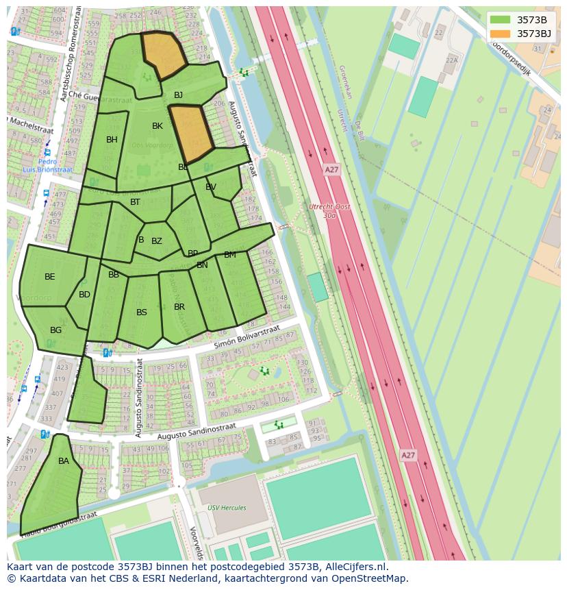 Afbeelding van het postcodegebied 3573 BJ op de kaart.