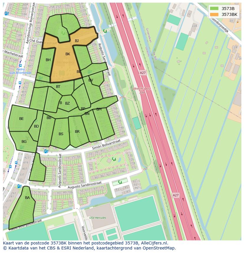 Afbeelding van het postcodegebied 3573 BK op de kaart.