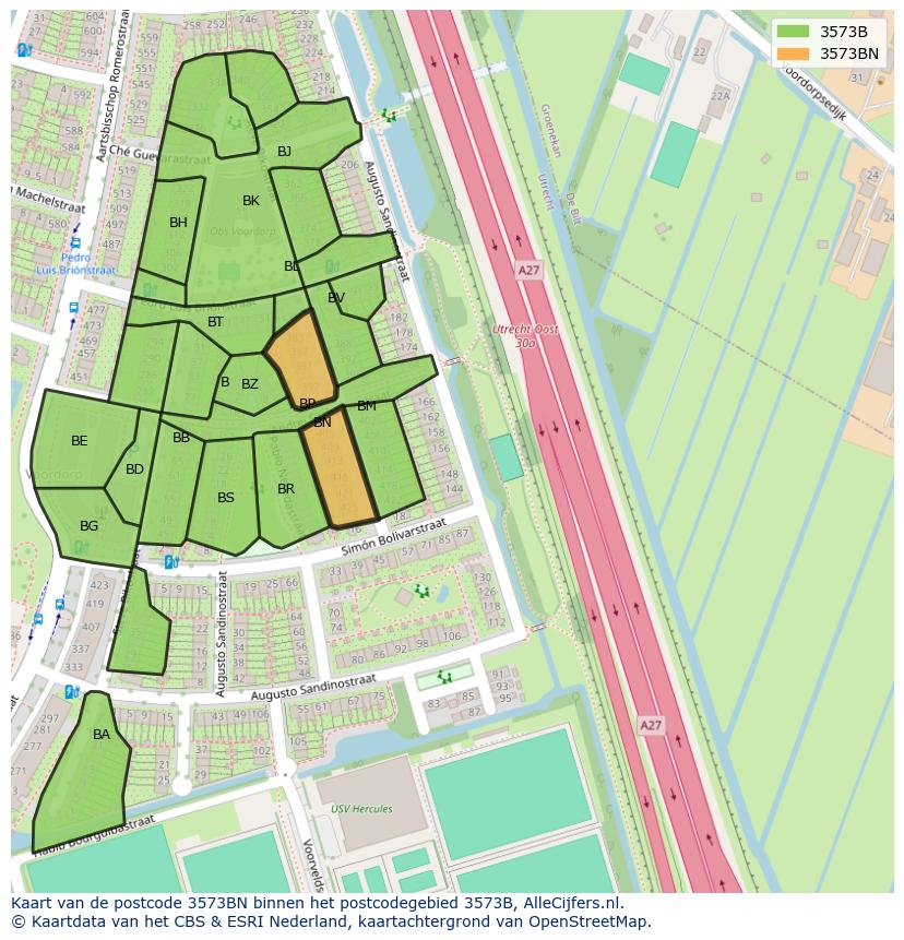 Afbeelding van het postcodegebied 3573 BN op de kaart.