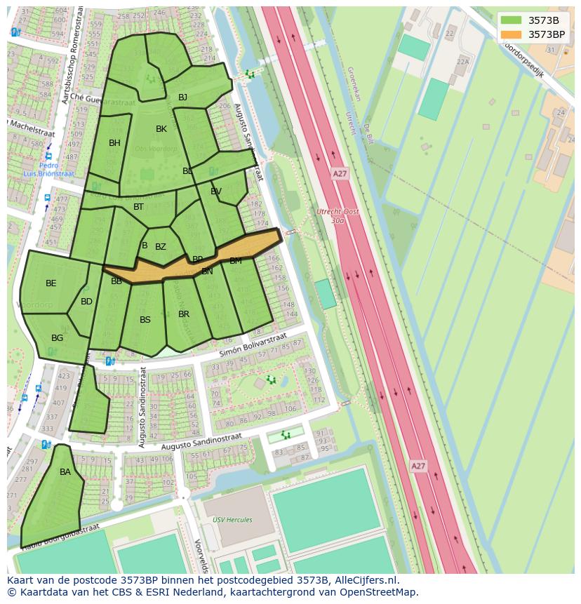 Afbeelding van het postcodegebied 3573 BP op de kaart.
