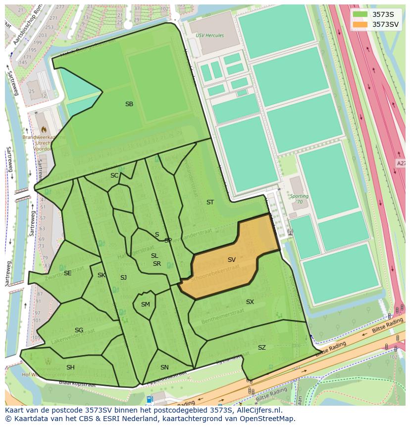 Afbeelding van het postcodegebied 3573 SV op de kaart.