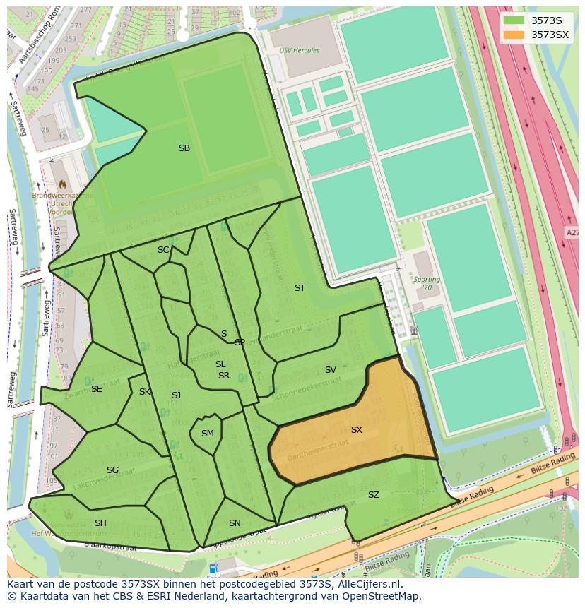 Afbeelding van het postcodegebied 3573 SX op de kaart.