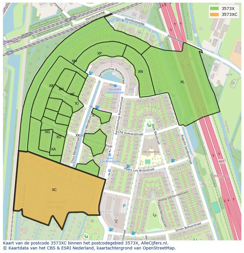 Afbeelding van het postcodegebied 3573 XC op de kaart.