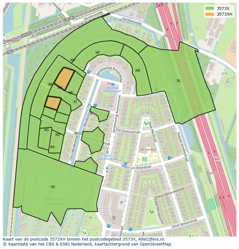 Afbeelding van het postcodegebied 3573 XH op de kaart.