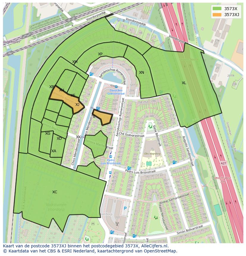 Afbeelding van het postcodegebied 3573 XJ op de kaart.