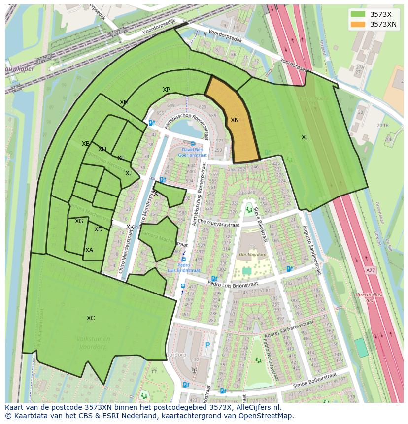 Afbeelding van het postcodegebied 3573 XN op de kaart.