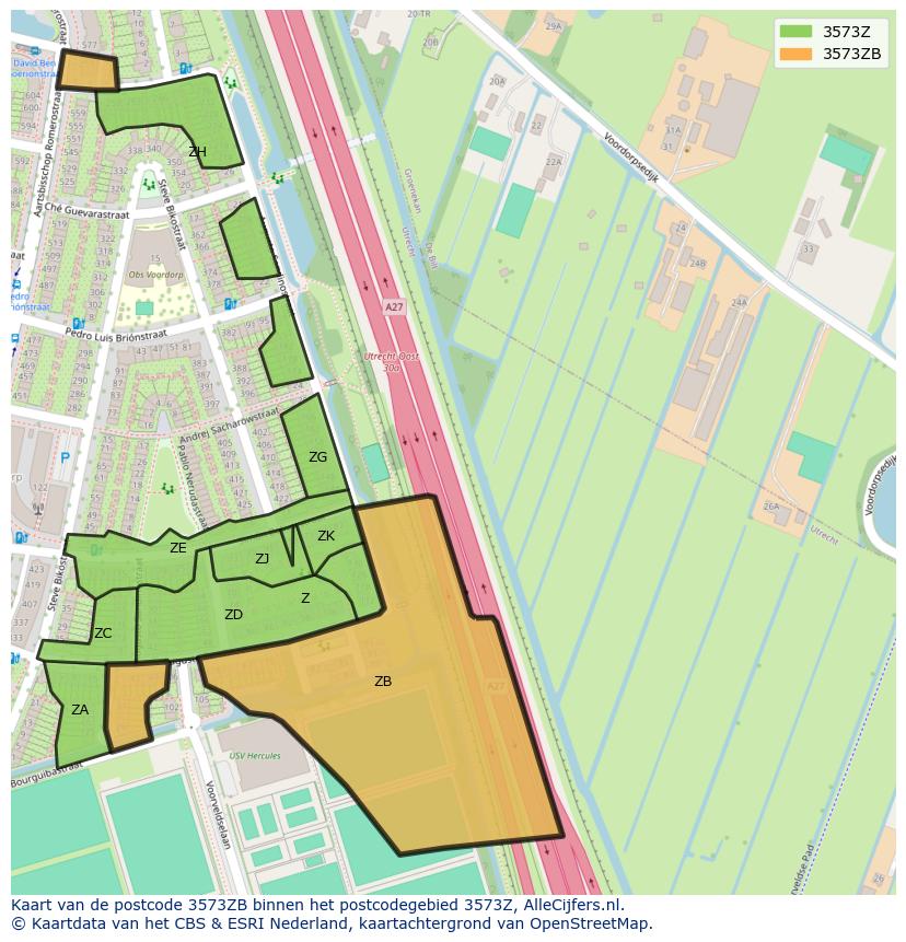 Afbeelding van het postcodegebied 3573 ZB op de kaart.