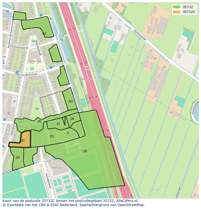 Afbeelding van het postcodegebied 3573 ZC op de kaart.