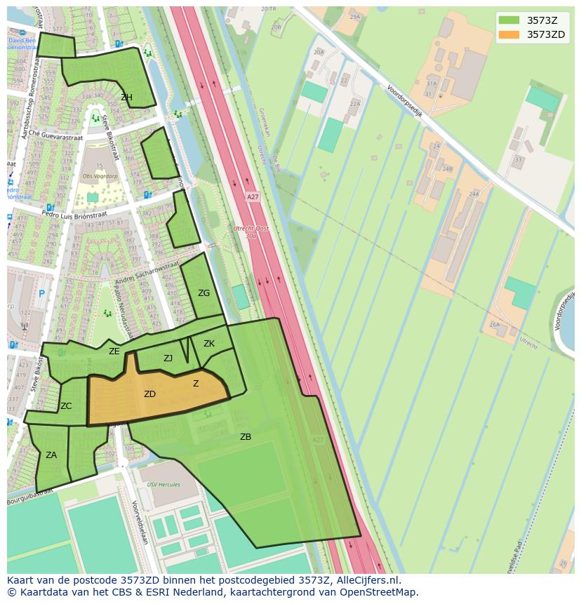 Afbeelding van het postcodegebied 3573 ZD op de kaart.