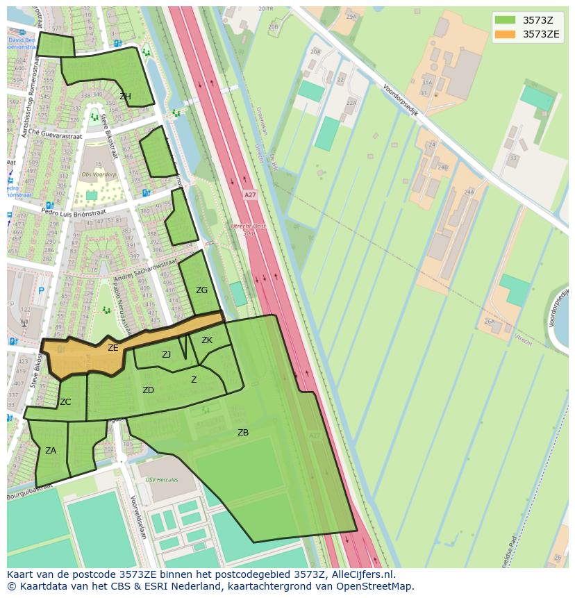 Afbeelding van het postcodegebied 3573 ZE op de kaart.