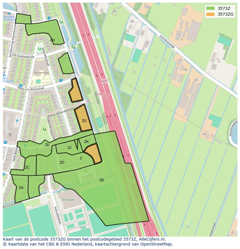 Afbeelding van het postcodegebied 3573 ZG op de kaart.