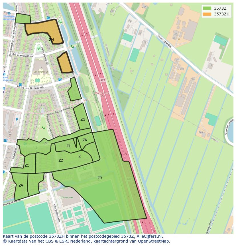 Afbeelding van het postcodegebied 3573 ZH op de kaart.