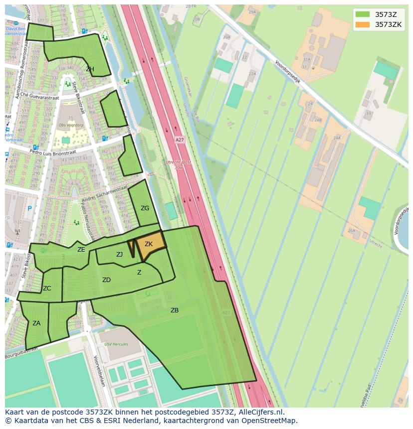 Afbeelding van het postcodegebied 3573 ZK op de kaart.