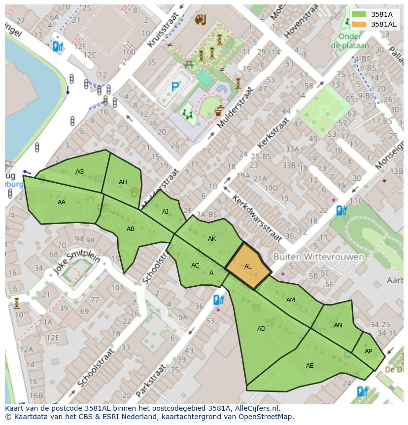 Afbeelding van het postcodegebied 3581 AL op de kaart.