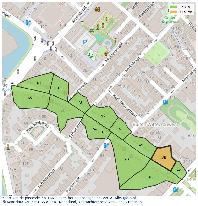 Afbeelding van het postcodegebied 3581 AN op de kaart.
