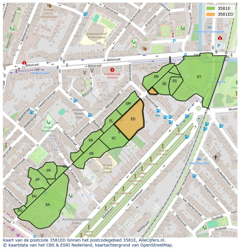 Afbeelding van het postcodegebied 3581 ED op de kaart.