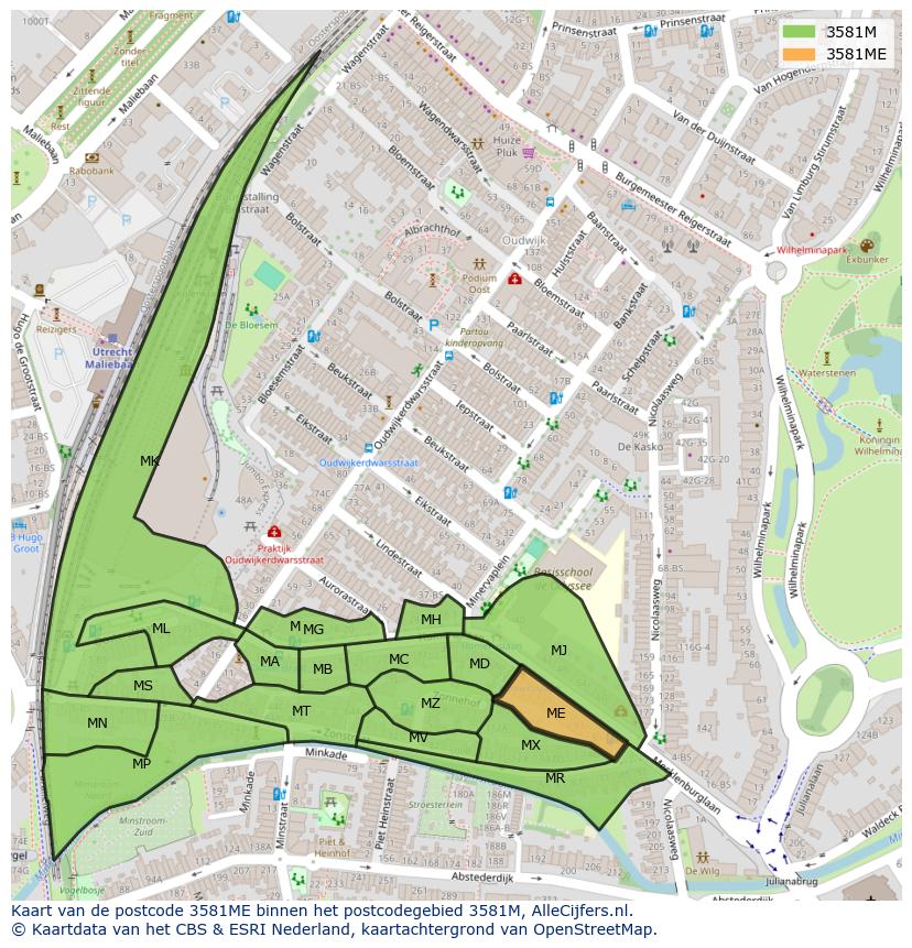 Afbeelding van het postcodegebied 3581 ME op de kaart.