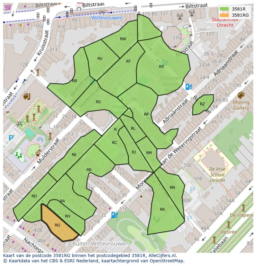 Afbeelding van het postcodegebied 3581 RG op de kaart.