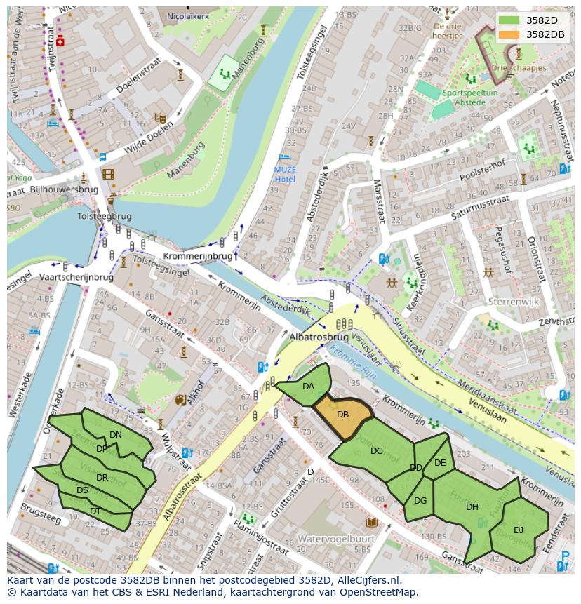 Afbeelding van het postcodegebied 3582 DB op de kaart.