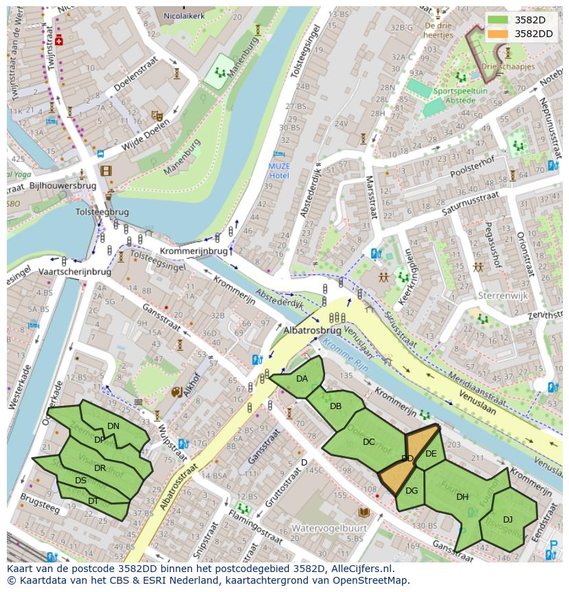 Afbeelding van het postcodegebied 3582 DD op de kaart.